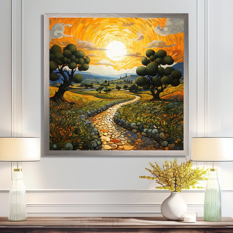 Vangogh Olive Grove in Province Painting Print, 16" H x 16" W, Silver, Picture Framed