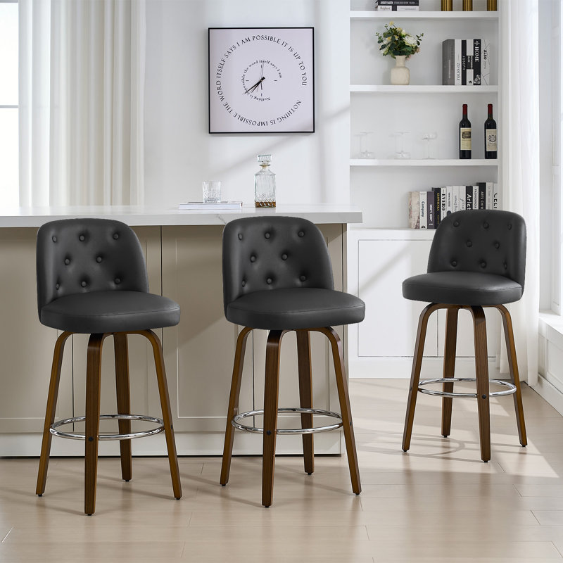 Tabouret pivotant rembourré, Noir, noir, noir, noir, 1, Tabouret de bar (siège d'une hauteur de 29 po)