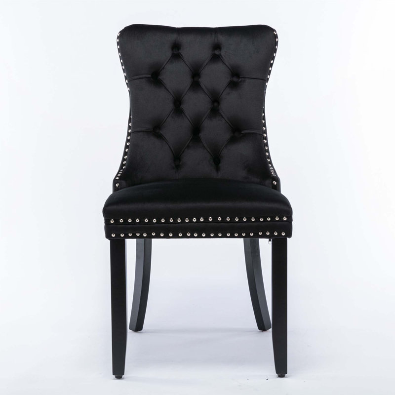Tufted Solid Wood Velvet Upholstered Dining Chair, Velvet Black