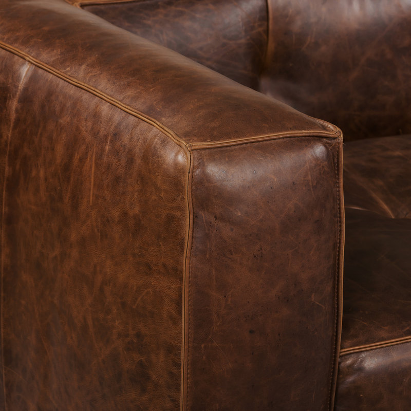 Capa 92'' Full-Grain Genuine Italian Leather Square Arm Sofa, Chocolate Brown Genuine Leather