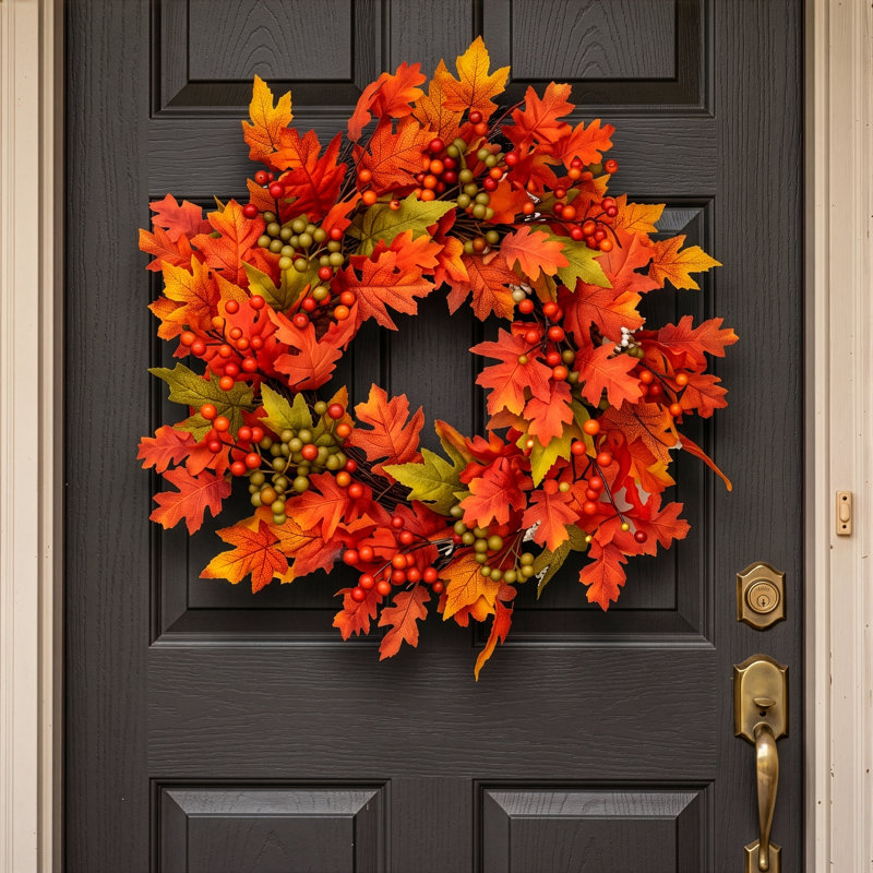 AUTUMN BLAZE - 26" Wreath with Warm White LED Microbulbs  