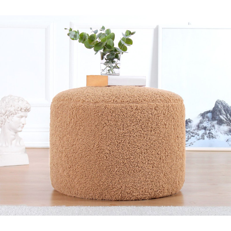 Jacquise 54cm Wide Round Solid Colour Pouffe Ottoman, Coffee