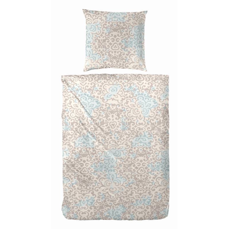 Sofia Cotton 200 TC Reversible 2 Piece Duvet Cover Set, 155 x 220cm Duvet Cover + 1 Pillowcase, Brown/Blue