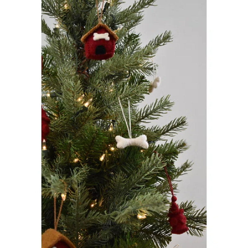 9 Piece Set- Dog-Themed Christmas Decoration Set for Table Top Trees - Hand Felted Wool