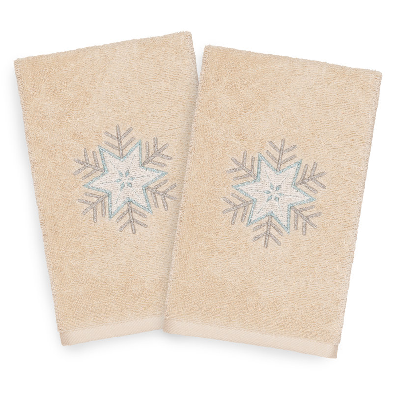Christmas Crystal Embroidered Luxury Turkish Cotton Hand Towel, Sand