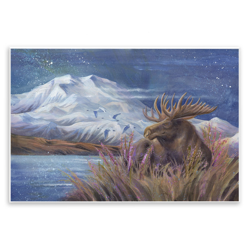 Plaque murale Moose & Snowy White Mountain, design par Jody Bergsma, H 10 po x l 15 po