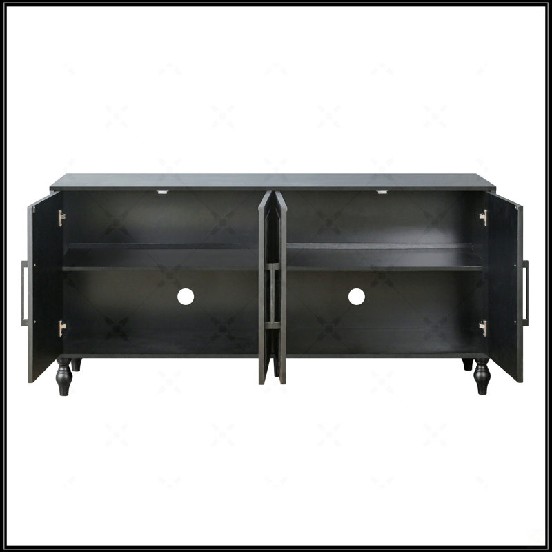 Grande armoire de rangement sculptée à porte fleurie avec poignée en métal convenant au salon, Noir