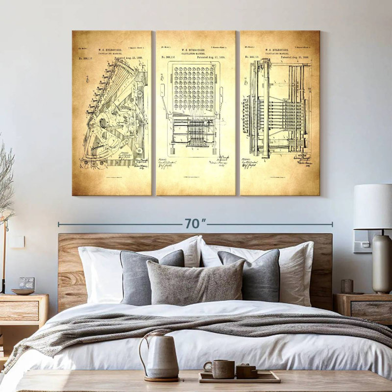 «Calculating Machine 1888 Brevet», reproduction sur toile, H 42 po x l 65 po x P 1,25 po