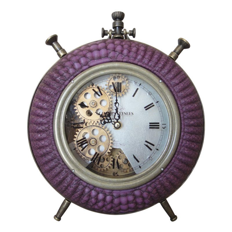 Traditional Analog Glass Tabletop Clock in Purple