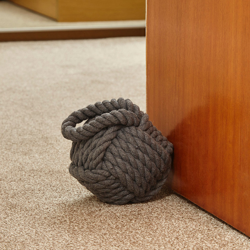 Choe Nautical Rope Knot Weighted Fabric Door Stop, Grey