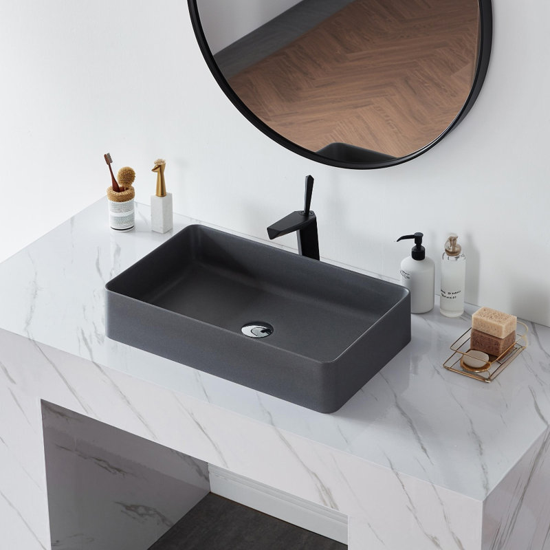 Cpingao 20" Rectangle Quartz Stone Vanity Bathroom Sink, Above Counter Bathroom Sink, Vessel Sink, Matte Gray
