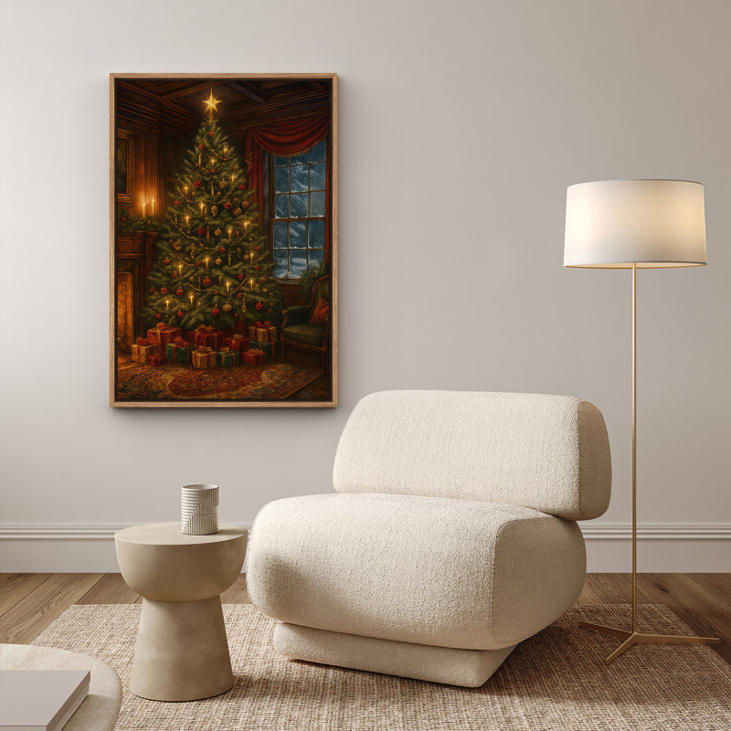 «Classic Holiday Christmas Tree», art mural encadré pour espaces festifs, H 36 po x l 24 po, Naturel