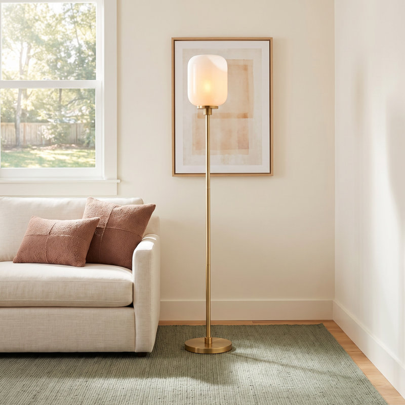 Boystown 69'' Traditional Floor Lamp, Brass, White