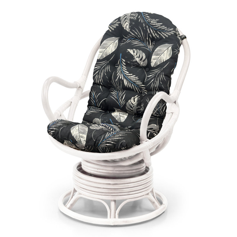Melbourne Rattan Swivel Accent Chair, White, Black Leaf