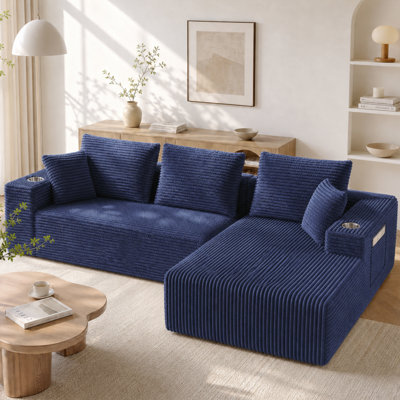 Mojolion 95" L-Shaped Modular Sectional Sofa with Chaise, Boneless Couches with 2 Cup Holders & storage pocket, Oversized Right Facing Chaise, Deep Seat, Back Support