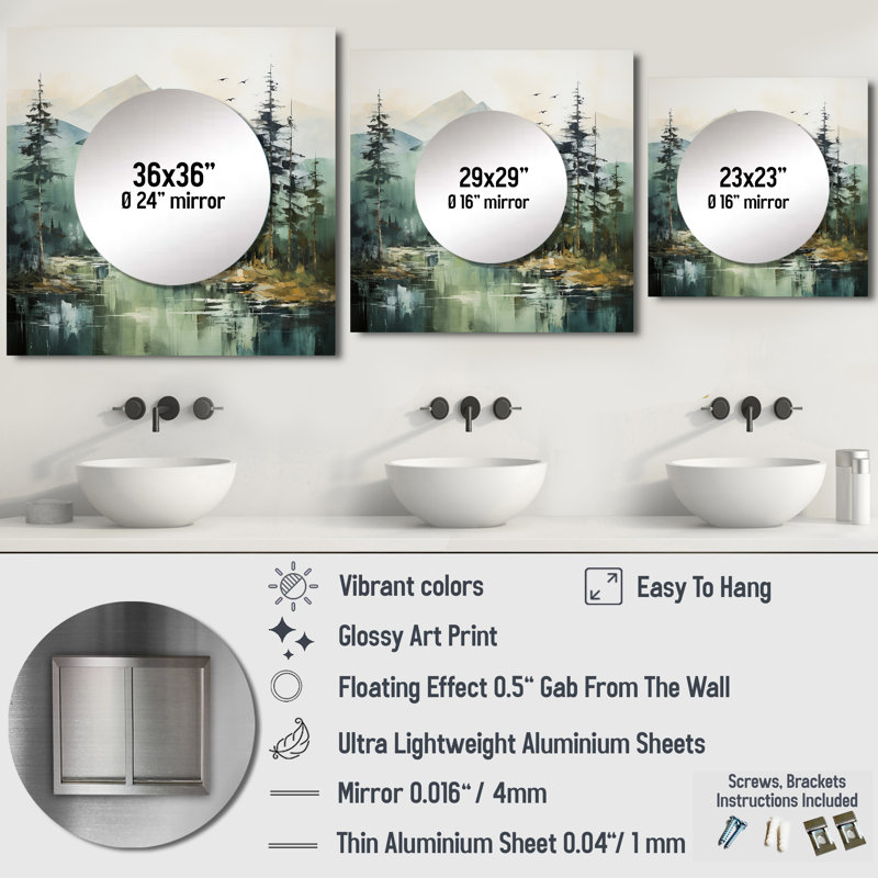 Muneo - Miroir mural décoratif pour chambre à coucher Lakes & Rivers, 23 po x 23 po