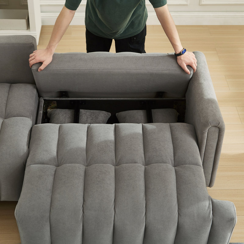 Canapé-lit futon de 83 po, canapé-lit confortable en polyester avec 2 coussins carrés, canapé-lit convertible avec dossier réglable, causeuse moderne pour le salon, beige