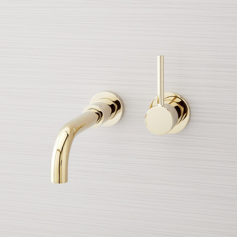 Lexia 1.2 GPM Wall Mounted Widespread Bathroom Faucet, Polished Brass
