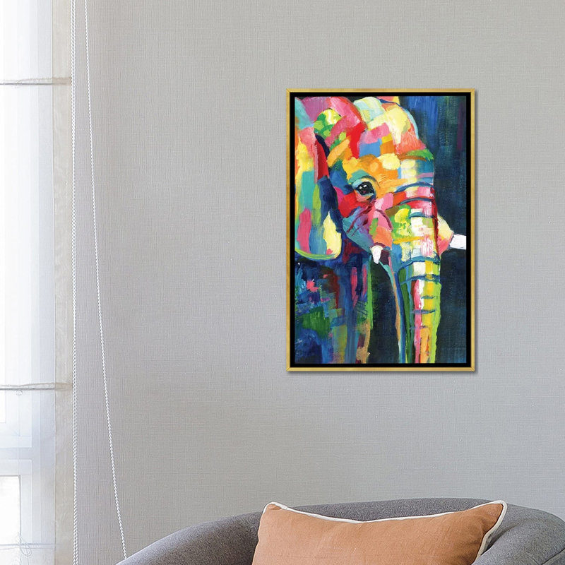 «Vibrant Elephant» par Nan - impression, H 26 po x l 18 po x 1,5 po, Encadrement doré