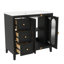 Meuble-lavabo de 36 po avec lavabo en céramique, armoire de rangement de salle de bain avec 3 tiroirs, 2 portes et 2 tablettes latérales ouvertes-121085798