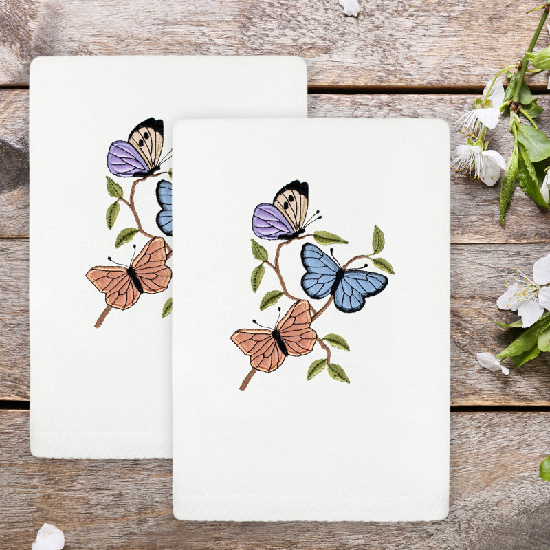  Spring Butterflies Turkish Cotton Hand Towel, White
