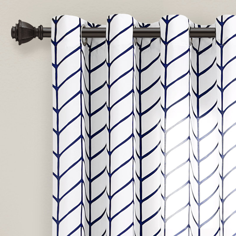 Navy and White Chevron Geo Window Curtain Panels Set