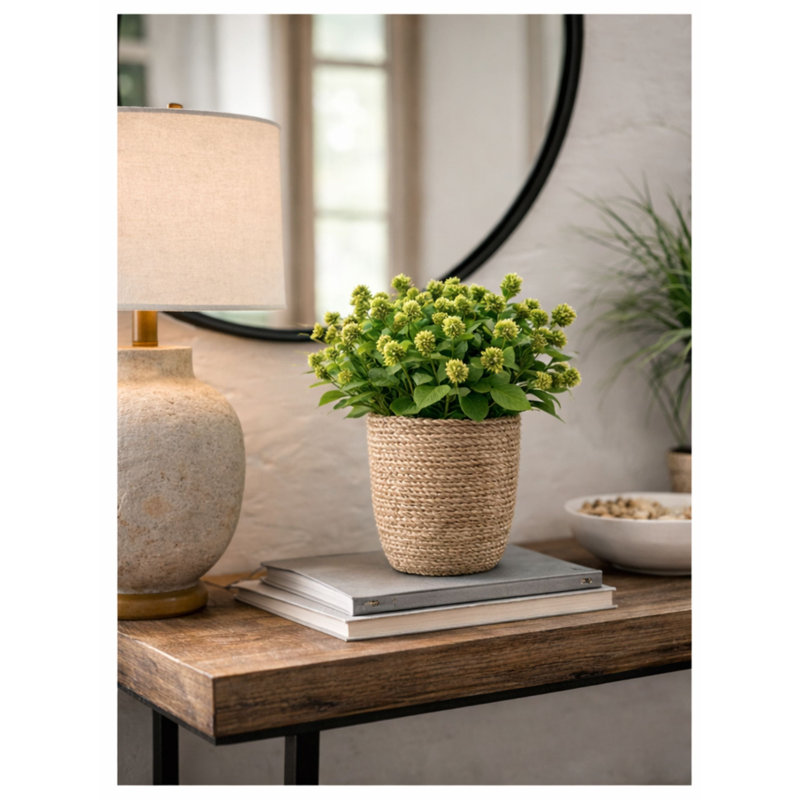 Faux Greenery Arrangement in Textured Jute Pot