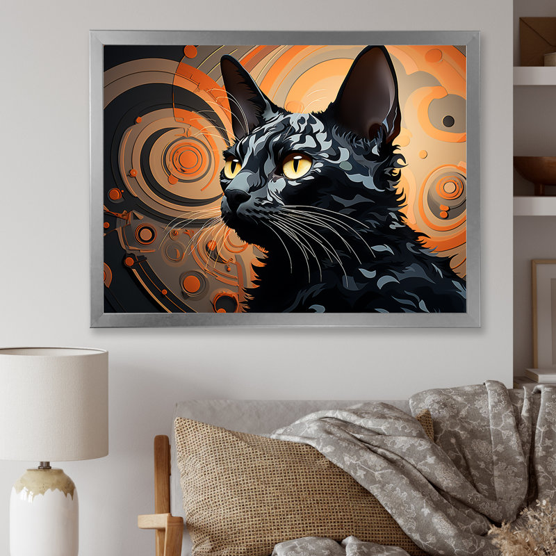 Cornish Rex Curves Cat - reproduction d'art sur toile, Cadre simple argenté, H 12 po x l 20 po x P 1 po