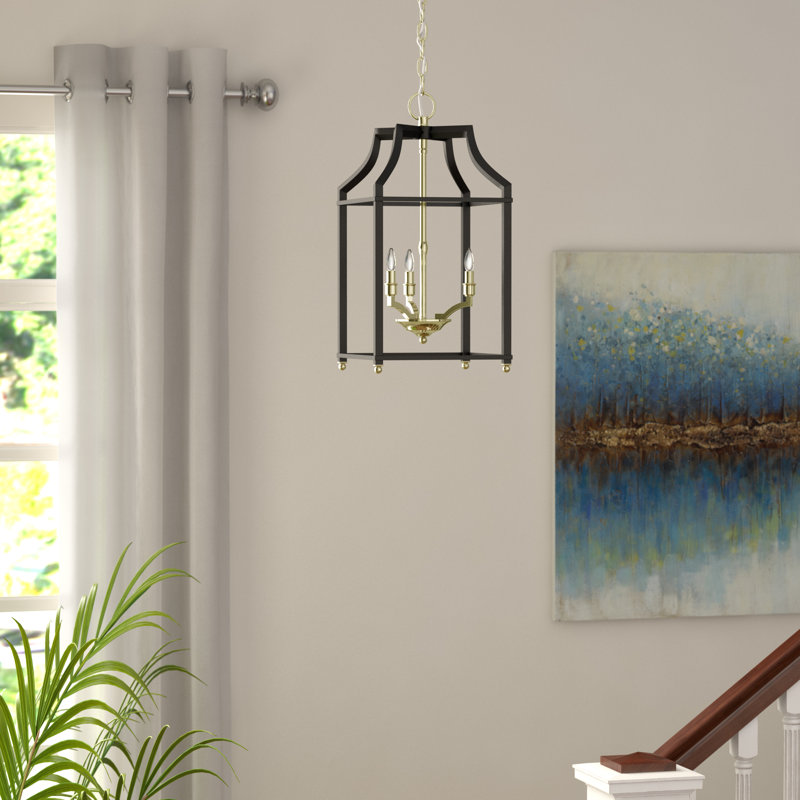 3 - Light Dimmable Lantern Chandelier, Pewter with Black