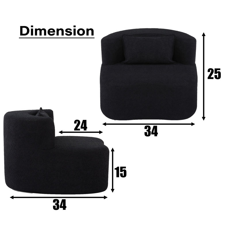 34 inch Upholstered Fabric Armchair, Barrel Chair, Black Chenille