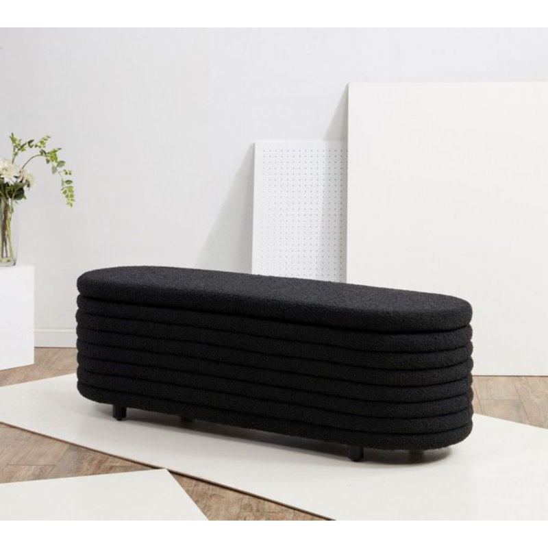 Jaymie Black Boucle Upholstered Storage Bench