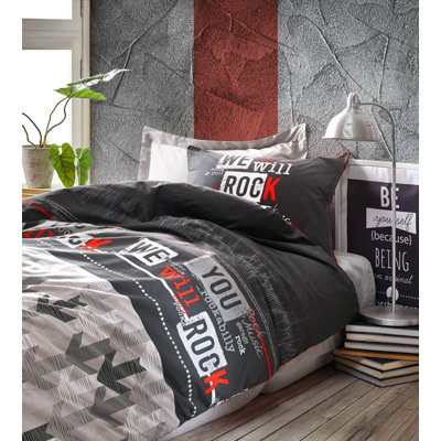 Ensemble de housse de couette 100% coton 3 pièces rouge / gris Burgoyne