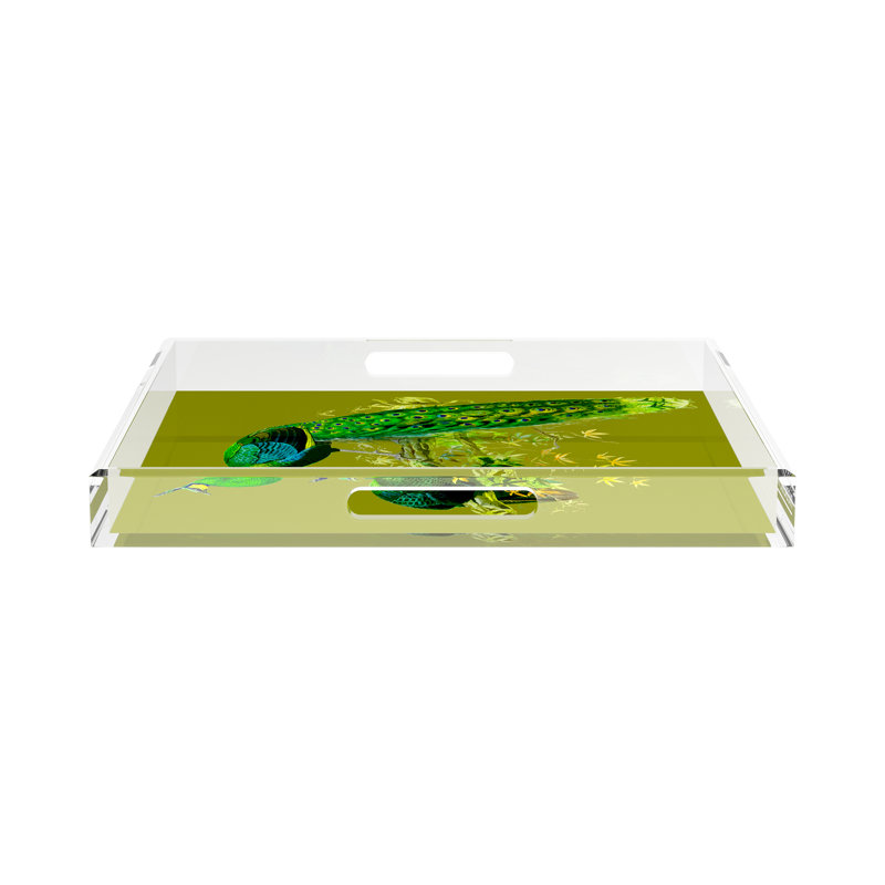 Family Pheasants Acrylic Square Decorative Tray, Olive, 18"W x 18"D x 2"H