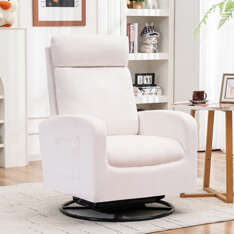 28" Upholstered Swiel  Chir with High Back, White Velvet