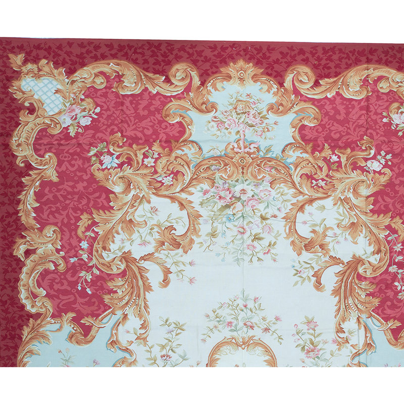 Hand-Knotted High-Quality Ivory and Red Area Rug