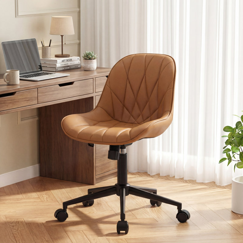 Darlaine Armless Swivel Office Chair Faux Leather Upholstered Waterproof Desk Chair Ergonomic Adjustable Computer Chair, Tan