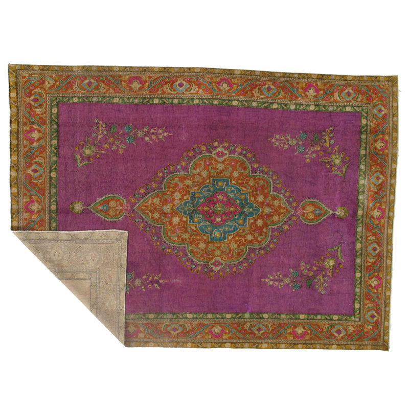 Tapis unique en laine noué à la main rose et brun de 9 pi 8 po x 13 pi 8 po des années 1960 Nardoni