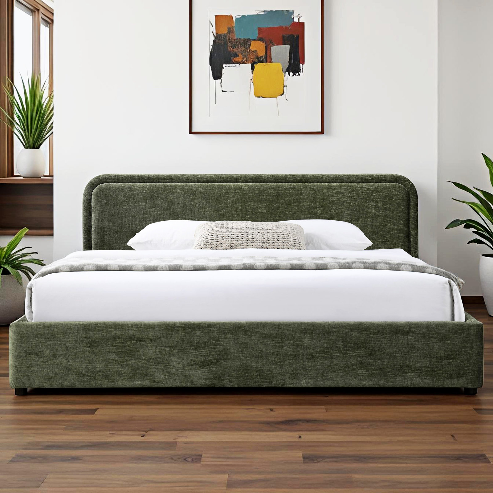 Baneza Platform Bed, King, Moss Green