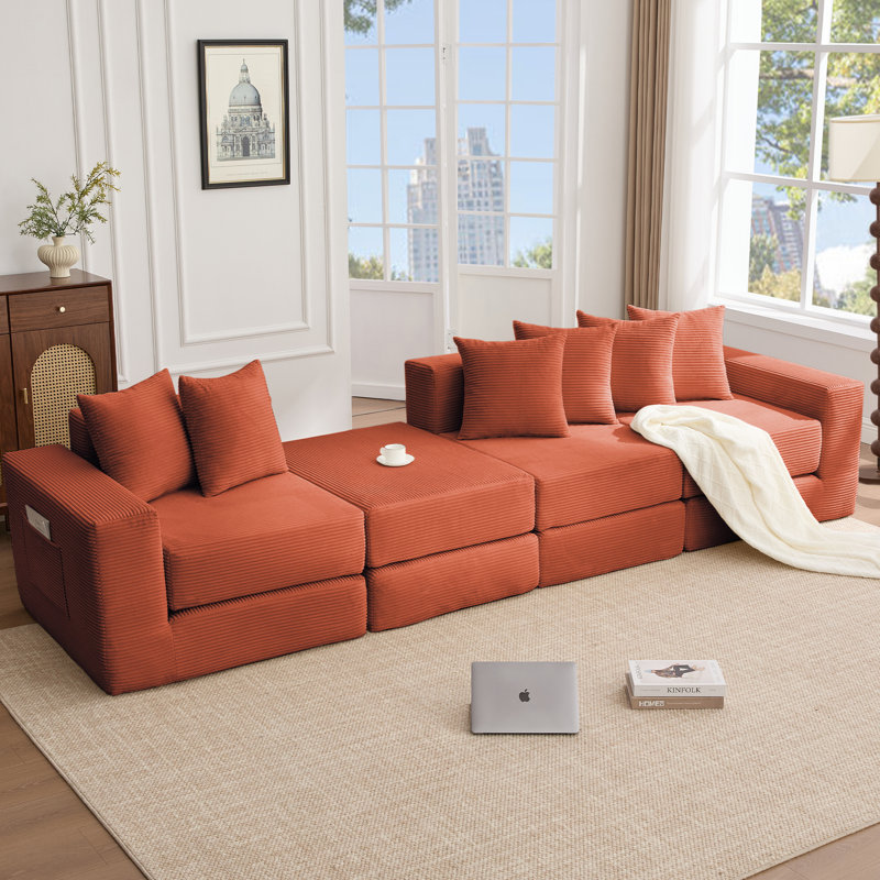 Canapé modulaire convertible, Polyester orange