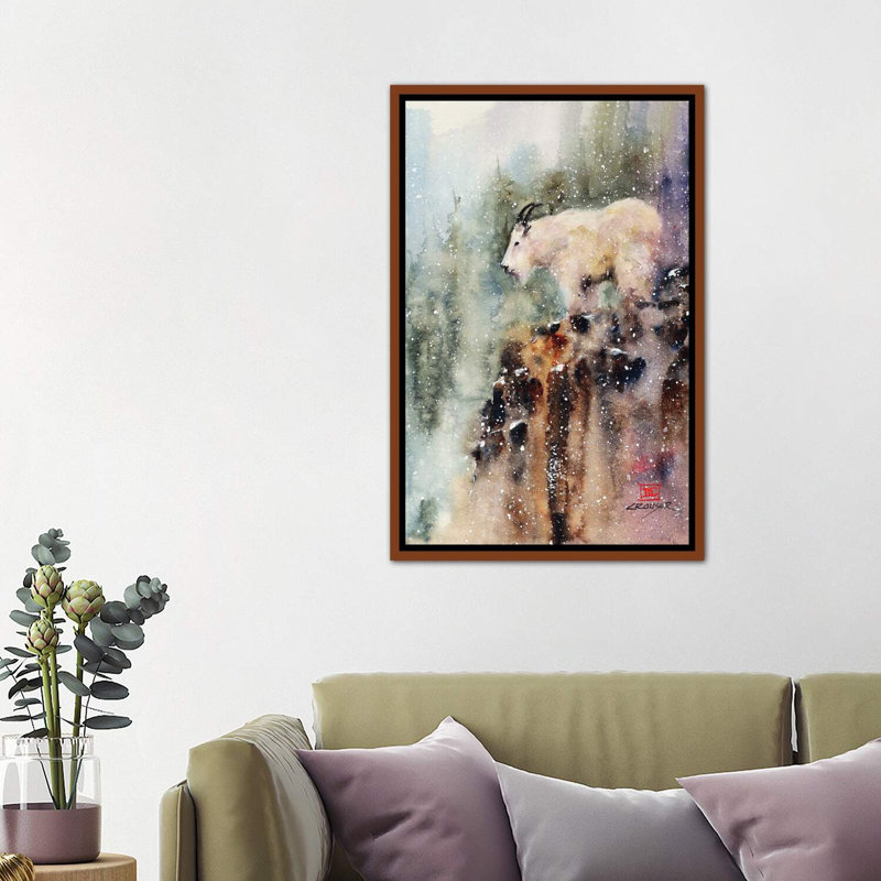 «Mountain Goat» - reproduction, H 26 po x l 40 po x 1,5 po, Cadre bois classique