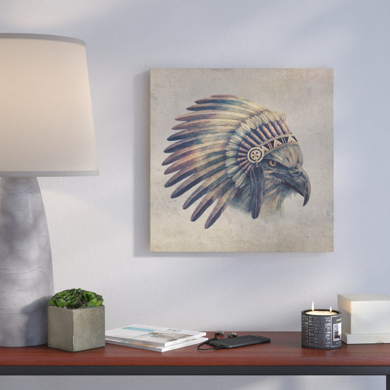 « eagle chief #1 », impression sur toile tendue, H 18 po x l 18 po x P 1,5 po, Toile avec cadre noir, Pas de tapis