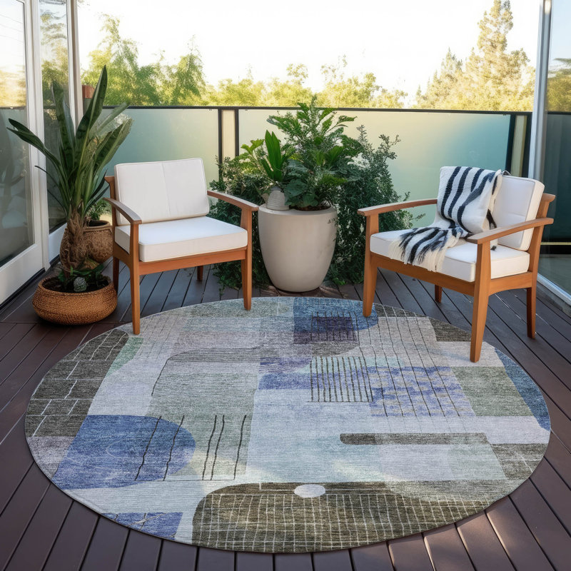 Tapis intérieur / extérieur bleu Jude , 2'3" x 7'6"