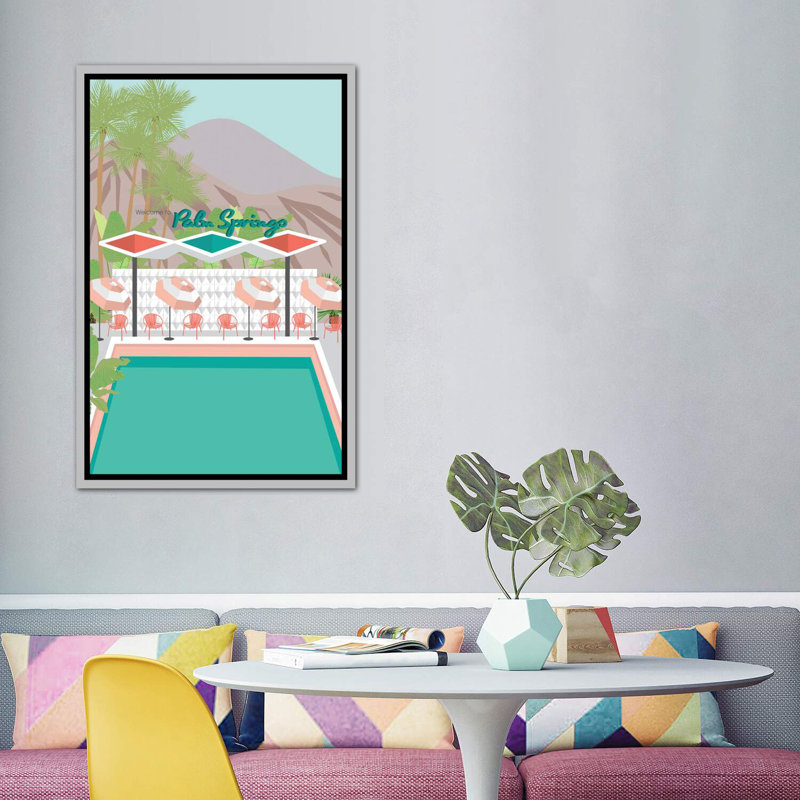 Welcome to Palm Springs par Jen Bucheli - impression encadrée, H 60 po x l 40po x P 1,5 po, Toile encadrée argentée
