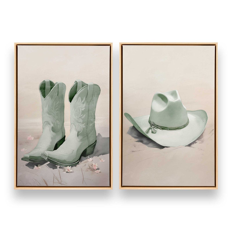 «Cowboy Essentials» en vert, ensemble de 2, H 13 po x l 18 po, Cadre américain en érable flottant