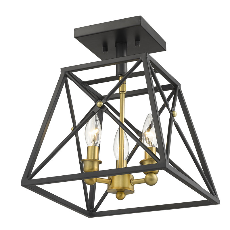 Tolya Semi Flush Mount, Matte Black, Olde Brass