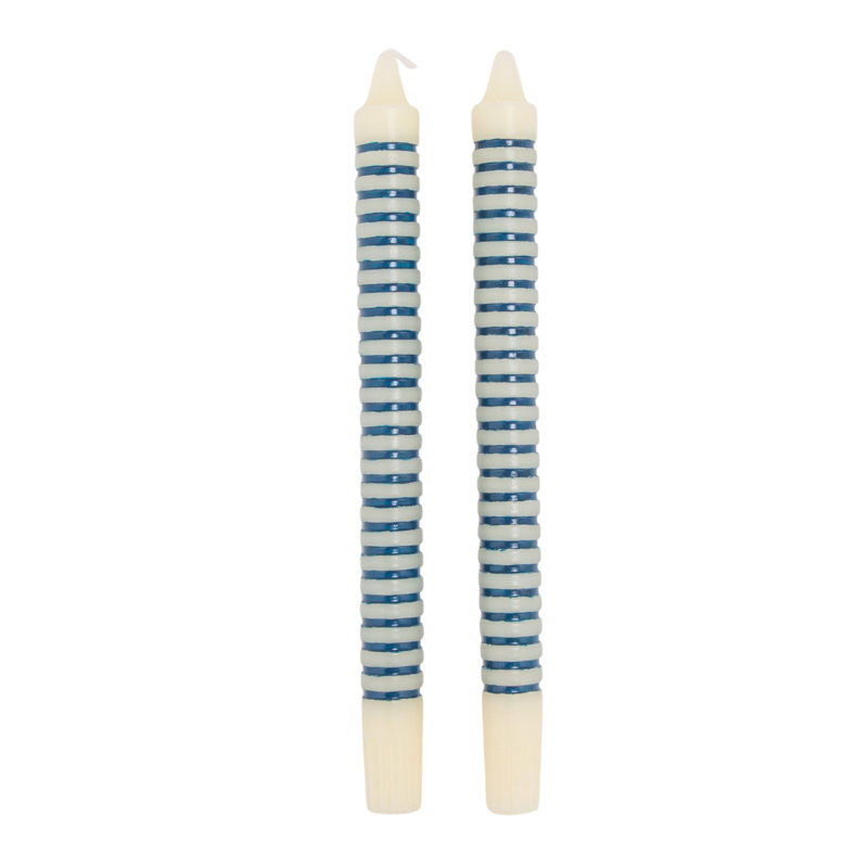Unscented Horizontal-Striped Taper Candles In Box, Blue