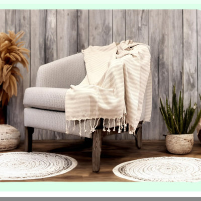 QuickDry Boho Cotton Beach Towel - Oversized Sand-Free Turkish Bath Blanket, Farmhouse Decor, Camping Sheet, Cream 71x39 inches