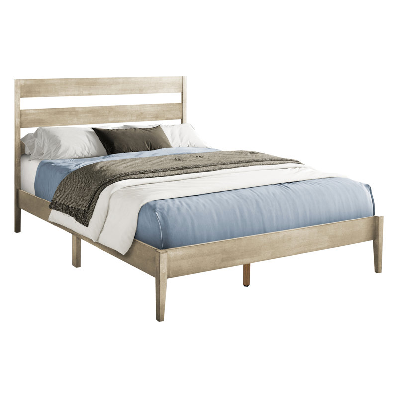 Queen Size Platform Bed Frame In Modern Style With Grey Wood And Solid Legs, 47 In. Tall Fashionable Contemporary Legs For Bedroom, 84.5 Length