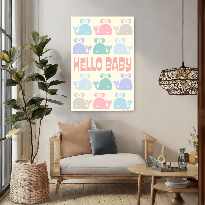 «Hello Baby Whales», reproduction d'art murale contemporaine, H 48 po x l 32 po