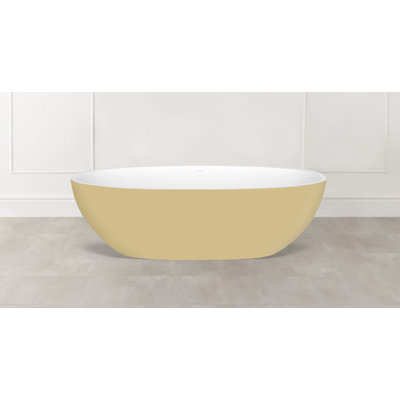 Barcelona 71" x 34" Freestanding Soaking Bathtub in Volcanic Limestone with Overflow Hole